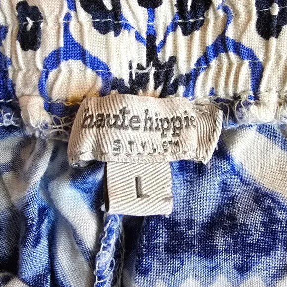 Haute Hippie Blue And White Mosiac Palazzo Wide-Leg Pants Women's L - Picture 6 of 10